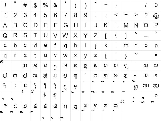 Saysettha Lao Normal  glyph index