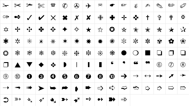 Dingbats3 Normal  glyph index