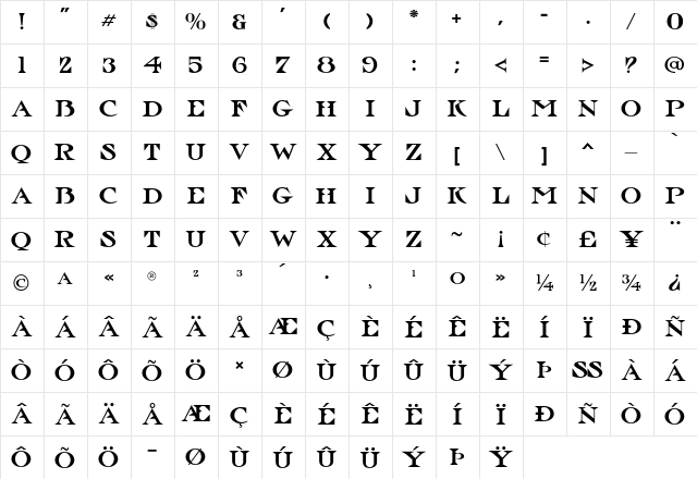 Hoxie JNL Regular  glyph index