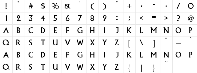 Berette Regular  glyph index