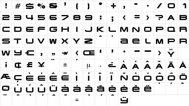 Fairbanks Regular  glyph index