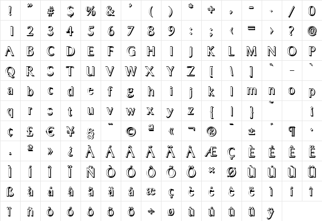 BruceBeckerShadow Regular  glyph index