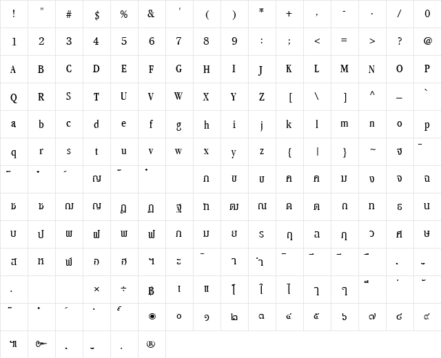 PSL-Siara Regular  glyph index