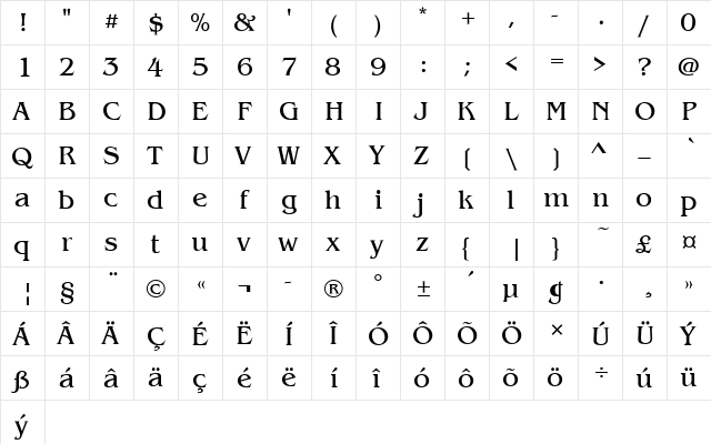Benguiat Itc T EE Book  glyph index