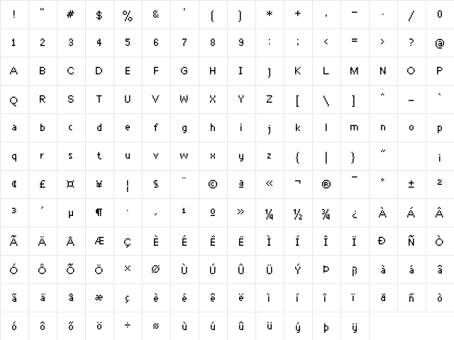Pocket Regular  glyph index