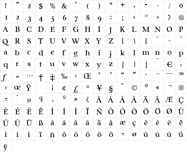 Casablanca-Regular Regular  glyph index