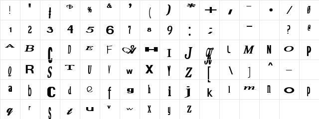 Modern Ittalica Bd Regular  glyph index