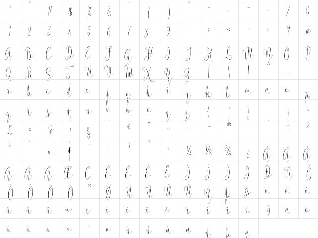 Argentina Script Regular  glyph index