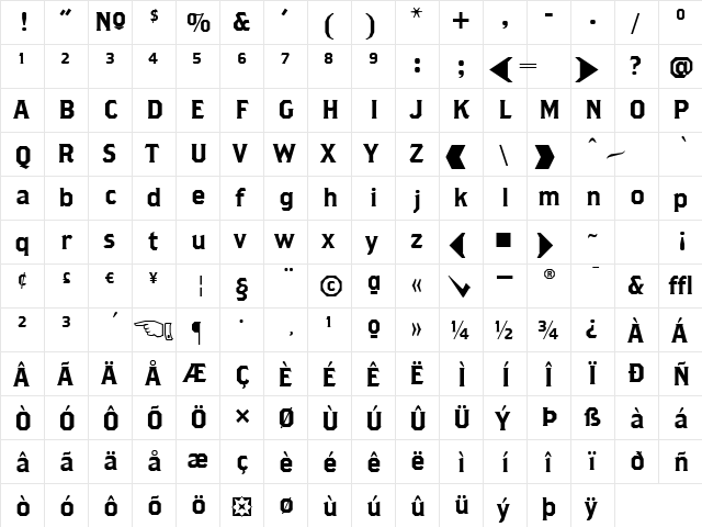 BrothersRegularAlternates Regular  glyph index