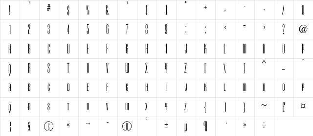 Camerton F Regular  glyph index