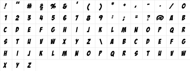 BadaBoom BB Regular  glyph index
