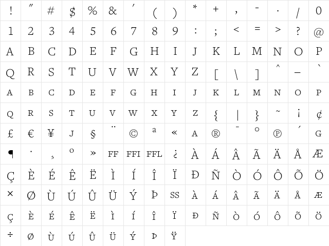 Freight Text Light SC  glyph index