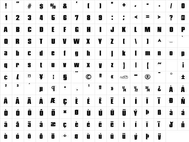 Pledge Black Regular  glyph index
