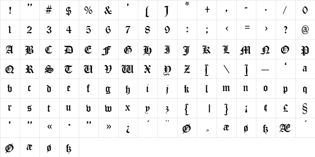 Cloister_Black-Light-Light Regular  glyph index