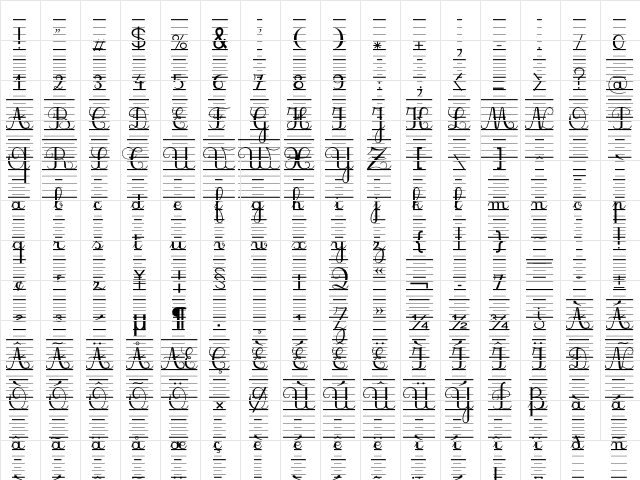 SeyesNDL Regular  glyph index