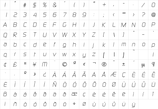 Digital-Serial RegularItalic  glyph index