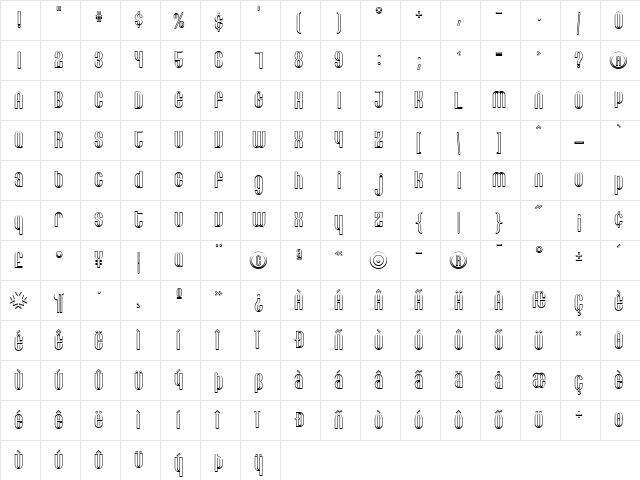 Lithia Regular  glyph index