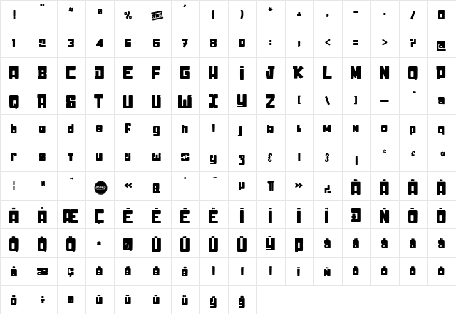 stick&kick Regular  glyph index