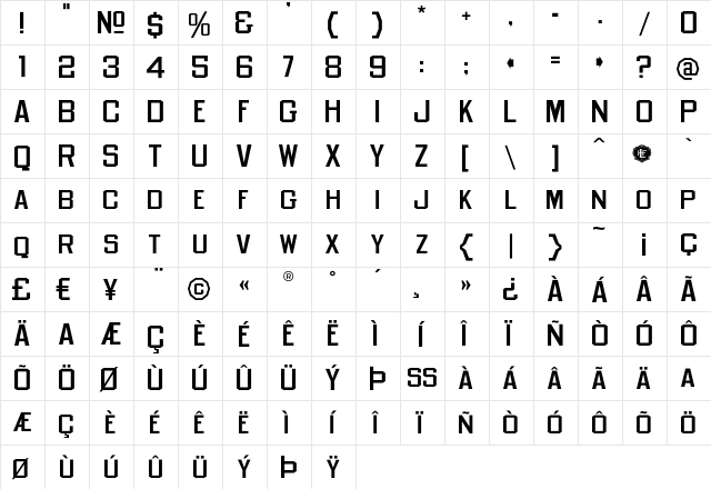 LHFOldBlockRegMed Regular  glyph index