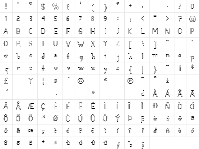 Hunter Hollow Regular  glyph index