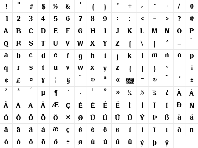 Dressel Medium Regular  glyph index