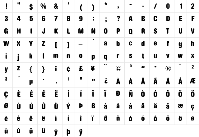 AG Book Rounded Bold Condensed  glyph index