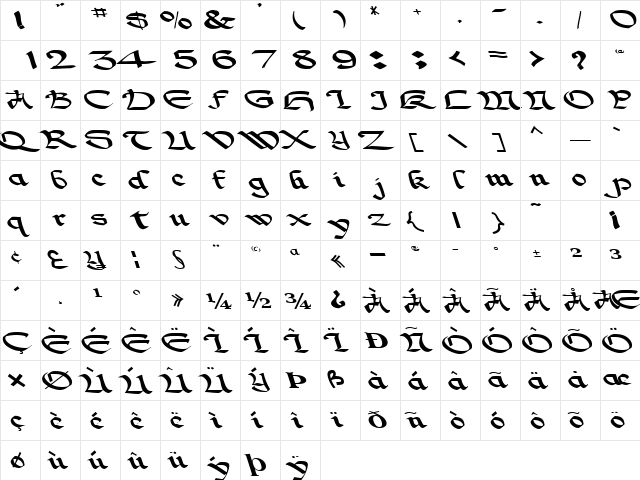 Historical Regular  glyph index