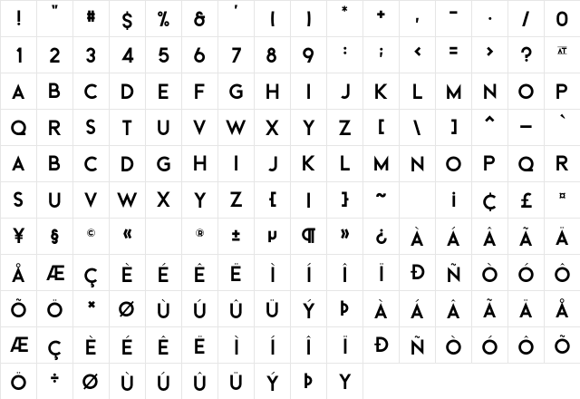 Beckman Free  glyph index