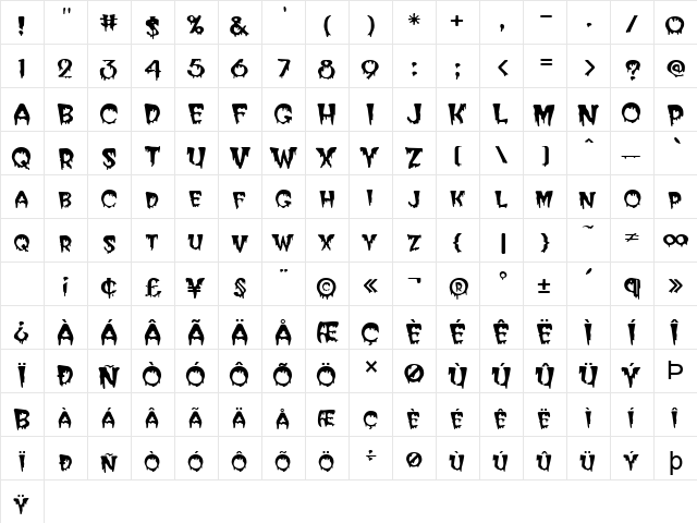 Creepy Normal  glyph index