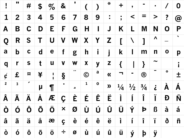 News Gothic MT Std Bold  glyph index