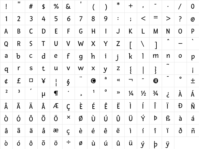 Fresca Regular  glyph index