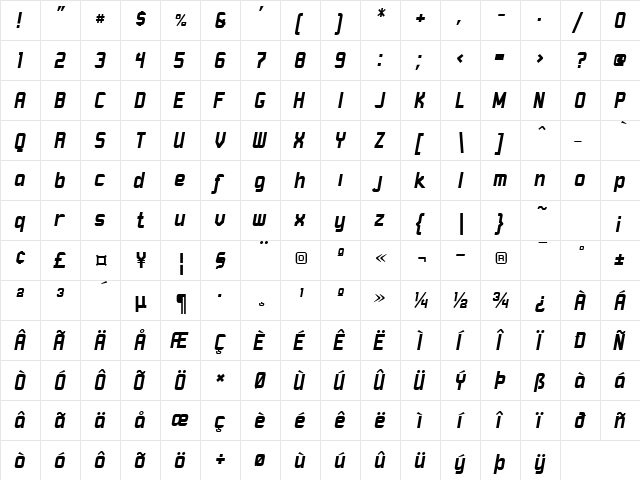 Robust ICG BoldItalic  glyph index