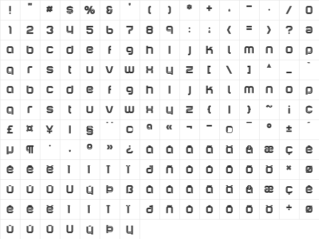 Incopins Clusters B Regular  glyph index