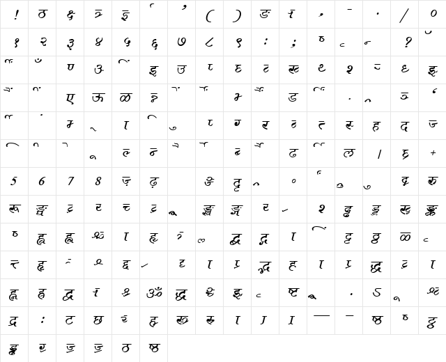 AkrutiDevAkankshaMedium Italic  glyph index