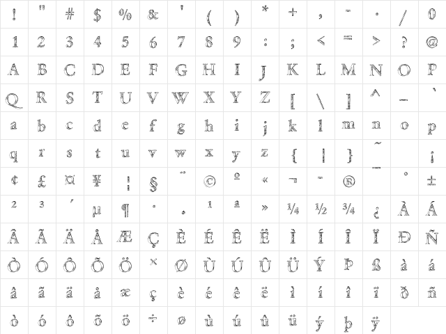 Garamond24 Becker Regular  glyph index