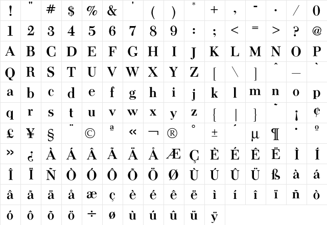 Camelia Bold  glyph index