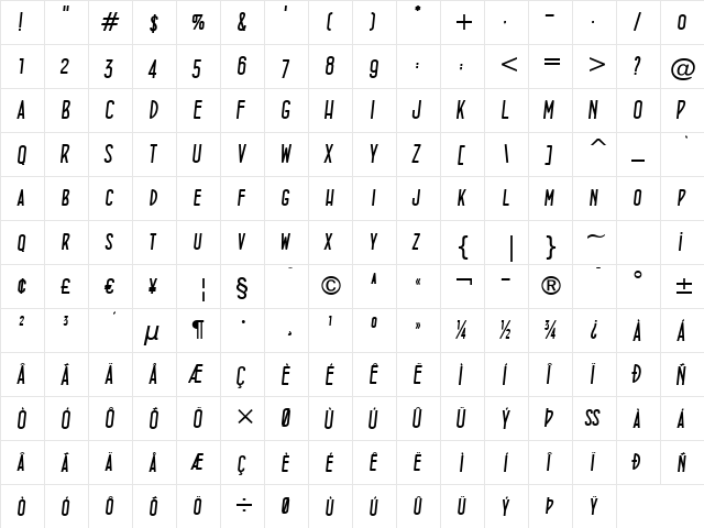 ConcursoItalian BTN BoldOblique  glyph index