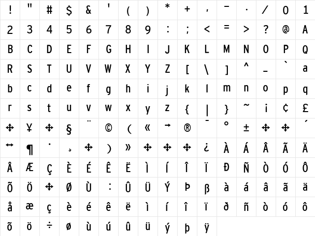 Interstate Cond Mono Regular  glyph index