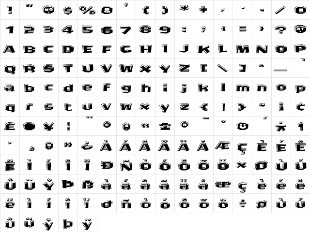 CrashBangWallop Regular  glyph index
