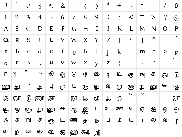 TAB_Reginet Regular  glyph index