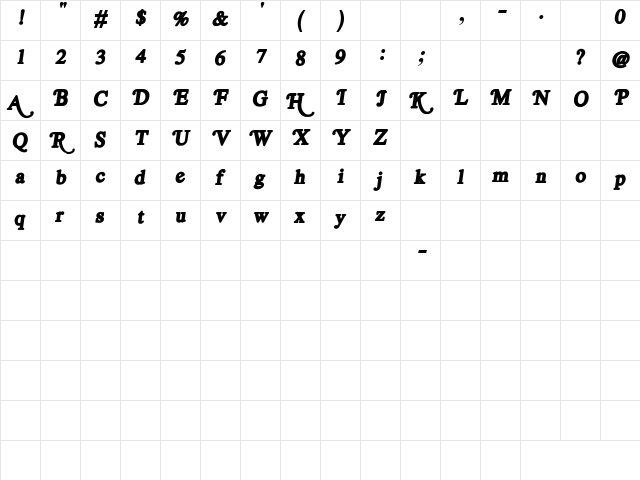 Rolling Rocker Regular  glyph index