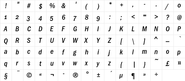 FranklinGothicMediCondOSC Italic  glyph index