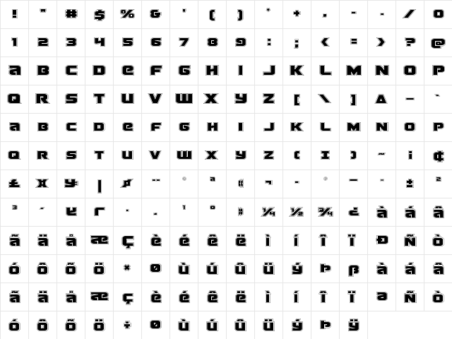 Terran Academy Regular  glyph index