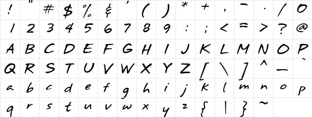 scribble Regular  glyph index