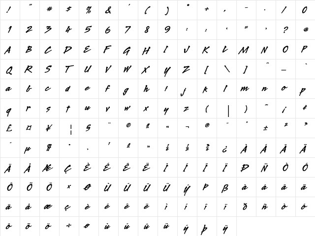 Legault Bold  glyph index