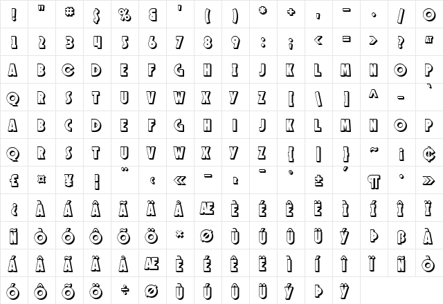SF Speakeasy Shaded Regular  glyph index