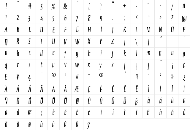 FFNewberlin-Rough Medium  glyph index