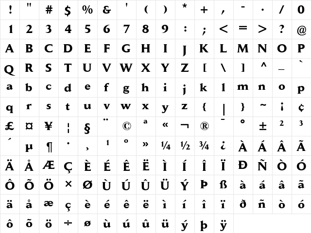 Jaeger Daily News Bold  glyph index