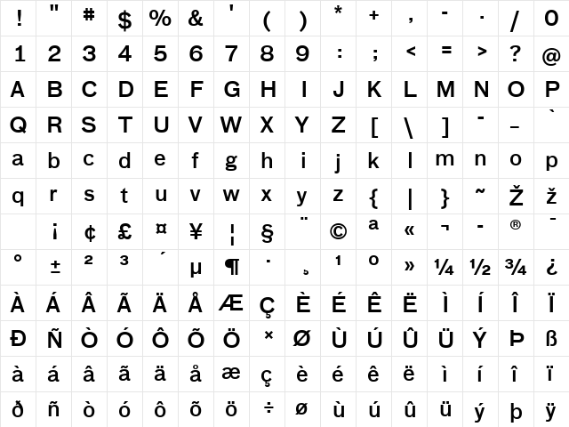 BauTF-Medium Regular  glyph index