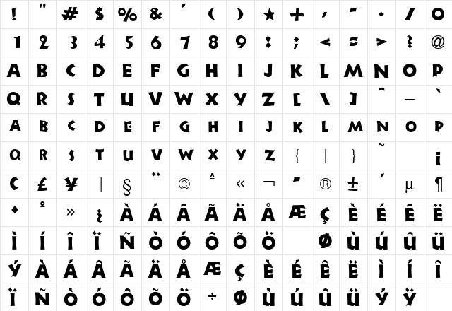 HeartwoodDisplaySCapsSSK Regular  glyph index